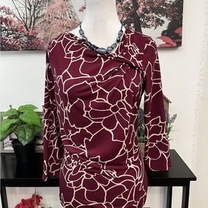 Liz Claiborne Women XS Blouse Geometric asymmetrical neckline 3/4 Sleeve